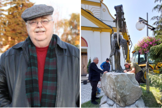 American daroval bronzovu sochu oravskej dedine