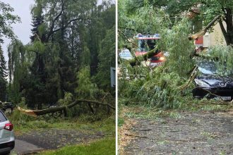 Polamane stromy silny vietor a krupobitie Zilinou presla silna burka a vyrazne sa ochladilo