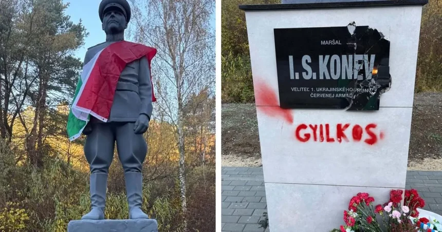 Vandali poškodili sochu maršala Koneva v deň výročia povstania